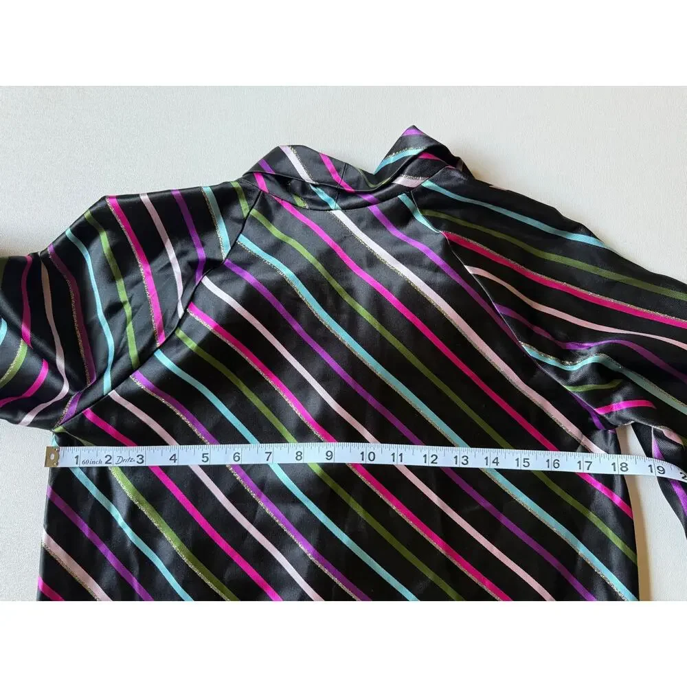 Kate Spade Women's Black Multi Party Stripe Tie-Neck Blouse Size XS